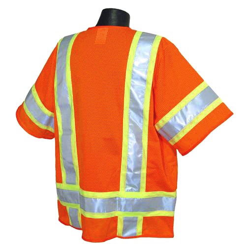 TnA Safety Products V310O Class III Orange Sleeved Two Tone Reflective Surveyor Vest: 2" Silver Stripes 1 1/4" Lime Stripes Boar